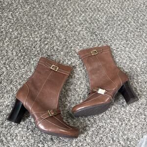 Vintage Kimel Size 9 Mid Calf Boots Zip Straps Buckle Brown Leather Classic New